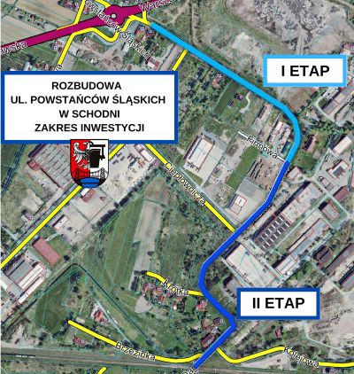 Mapa przedstawiająca etapy inwestycji